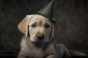 Golden Retriever in a cap. . photo