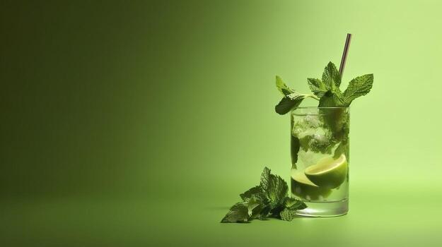 Banner with mojito. Copy space, summer background. . photo