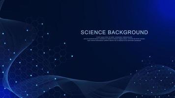 estructura molécula con ola fluir para ciencia, adn, átomo, neuronas resumen azul médico, tecnología, química antecedentes modelo diseño. vector ilustración.