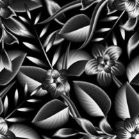 seamless tropical pattern with vintage monochromatic plants leaves and floral foliage on dark background.  Floral background. Exotic tropic wallpaper. Summer design. interior wallpaper. print texture vector