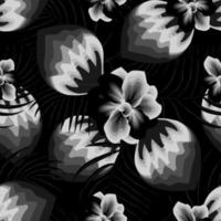 Clásico floral sin costura modelo en oscuro antecedentes. mano dibujado grande flor brotes flor siluetas mano dibujado verano floral fondo botánico sin costura modelo hecho de resumen flores otoño vector