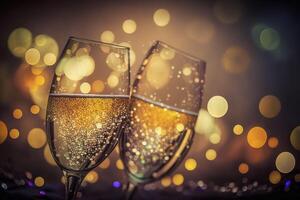 Festive background with glasses of champagne. . photo