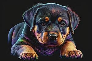 Rottweiler en neón colores. generativo ai. foto