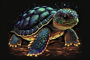 Turtle portrait in neon colors. . photo