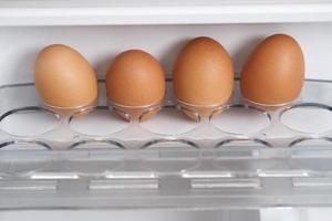 Organic eggs are in the fridge fresh from the farm ready for breakfast. photo