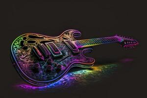 guitarra en neón colores. generativo ai. foto