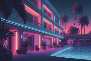 Hotel in neon colors. . photo