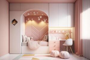 Cute interior of a children's room with modern furniture. . photo