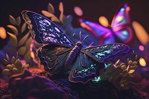 mariposa, neón colores. generativo ai. foto