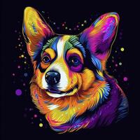Corgi portrait in neon colors. . photo