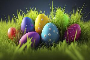 Festive Easter background. Background from colorful eggs. . photo