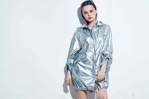 pretty woman silvery jackets party posing nightclub lifestyle photo