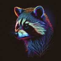 Raccoon portrait in rainbow colors. . photo