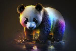 Panda portrait in neon colors. . photo