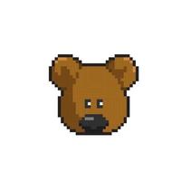 cute bear doll head in pixel art style vector