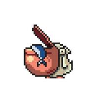 pelican eating fish in pixel art style vector