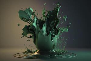 3d fluido cepillo trazos explosión de verde pintar gotea generativo ai. foto