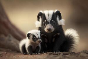 Skunk with a baby. . photo