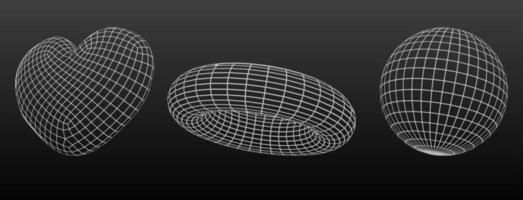 3d wireframe heart shape, geometric mesh sphere vector