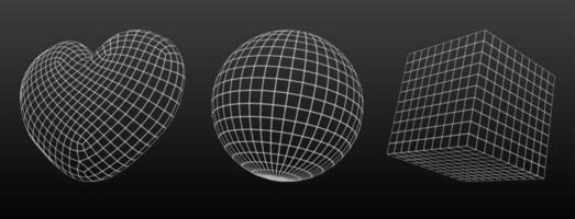 3d estructura metálica corazón forma, geométrico malla esfera vector