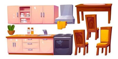 dibujos animados conjunto de cocina mueble aislado en blanco vector