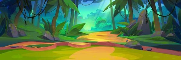 Summer jungle forest landscape, with sun light ray vector