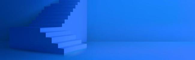 Empty blue room with 3d staircase vector