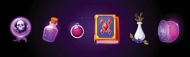 Game icons of witch or wizard magic stuff vector