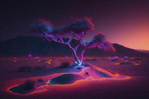 Digital art depicting a neon desert. . photo