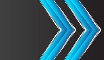 Abstract twin blue arrow glossy metal direction on dark hexagon vector