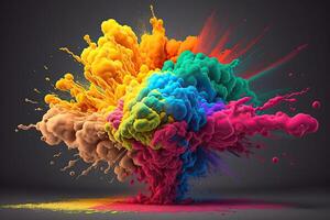 Explosion of multi-colored powder on a black background. . photo