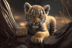 Cute little tiger cub. . photo