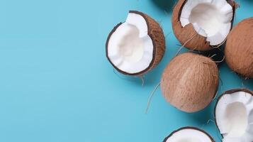 Banner with coconuts. Copy space, summer background. . photo