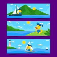 Duck Wearing Sailor Costume Banner Set vector