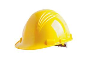 Yellow helmet isolated on white background with clipping path, protect to safety for engineer in construction site. photo