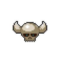 skull head with horn in pixel art style vector