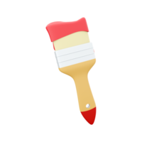 3d wall paint brush with red paint isolated on white. Wall paint brush 3D illustration. 3D rendering, wall paint brushes icon. png