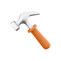 3D rendering of hammer hand tool on white background. 3D rendering and illustration of repair and installation tool. 3d rendering, icon. png