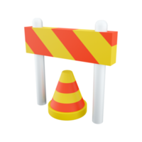 3d rendering traffic warning cones or poles with street barrier on white background - under construction, care or attention concept, 3d illustration. 3d rendering, icon png