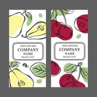 CHERRY AND PEAR Label Templates Vintage Sketch Vector Set