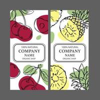 CHERRY AND PINEAPPLE Label Templates Vintage Sketch Vector