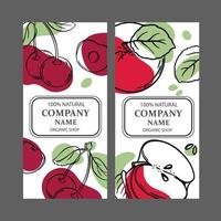 Cereza y rojo manzana etiqueta plantillas Clásico bosquejo vector