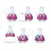 Purple potion cartoon character bring information board vector