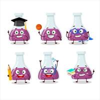 School student of purple potion cartoon character with various expressions vector