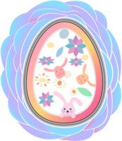 Páscoa ovo com fofa Coelho e padronizar dentro em sobreposição azul papel pétala. png