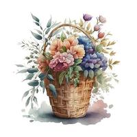 Watercolor Flowers Clipart vector, Easter Basket Png, Spring Floral Clip Art, Easter Sublimation Png, Watercolor Flower vector