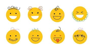 Happy smile faces hand drawn set vector illustration