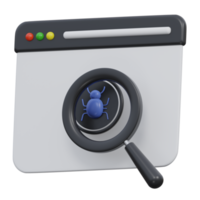 scanning virus 3d render icon illustration with transparent background, cyber security png