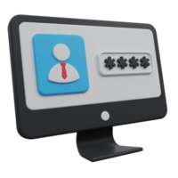 computer password 3d render icon illustration with transparent background, protection and security png