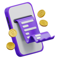 online bill 3d rendering icon illustration, png transparent background, shopping and retail